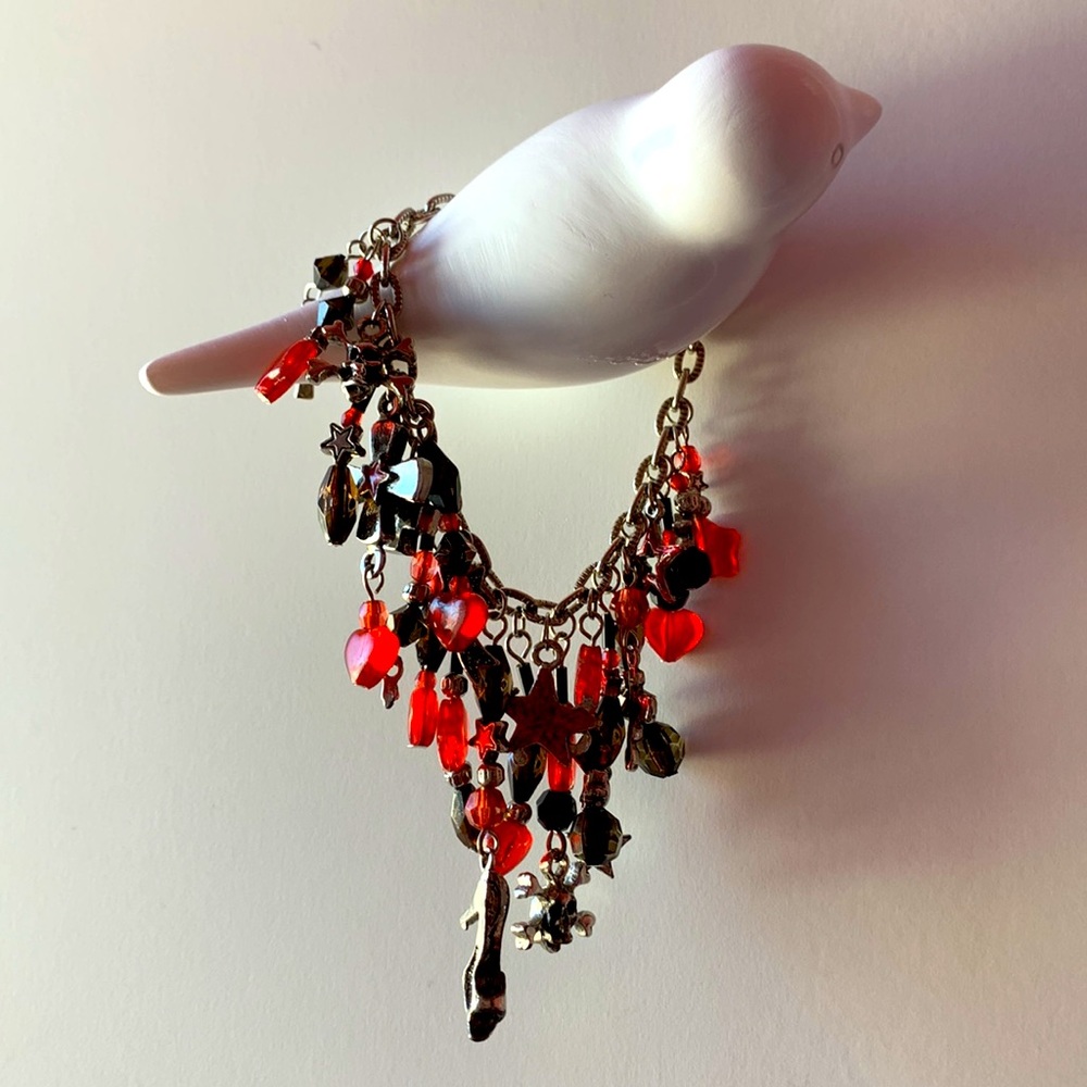 Hot Topic Y2K Charm Bracelet. Red, Black, Metal! \m/